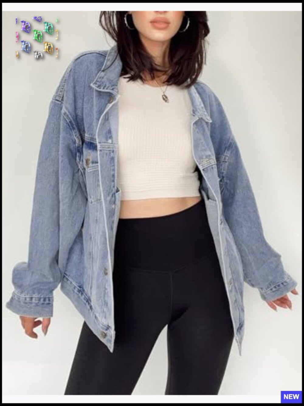 Oversized Denim Trucker Jacket Long Sleeve Button Down Shacket Casual Fall Coat - Picture 6 of 7